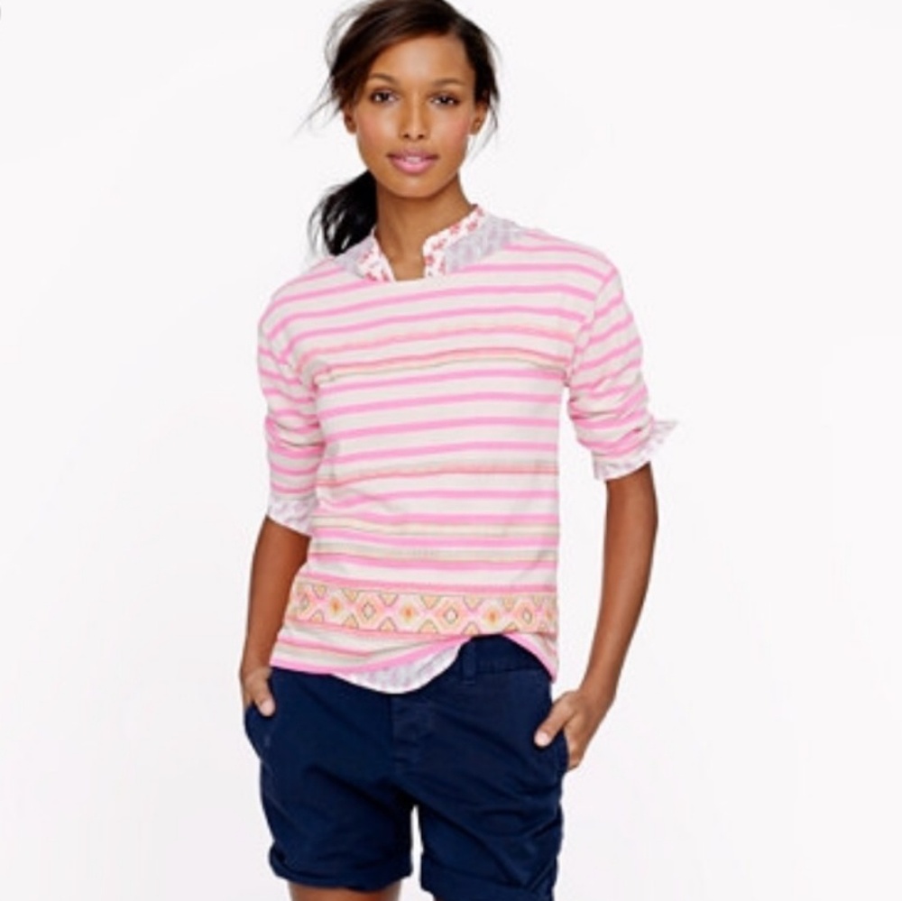 J.CREW STITCHWORK STRIPE TOP (XS)